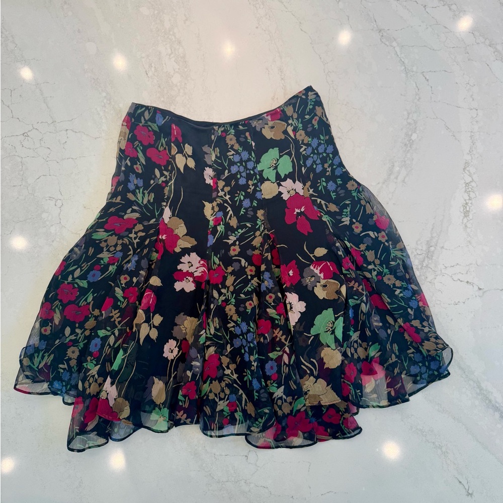 Ralph Lauren Blue Mini Skater Skirt with Ruffled Tiers